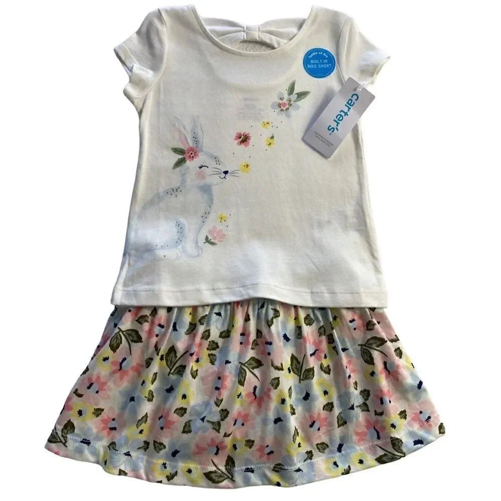 Carter's Baby Girl 18M 2-Piece Bunny Tee & Floral Skort Set